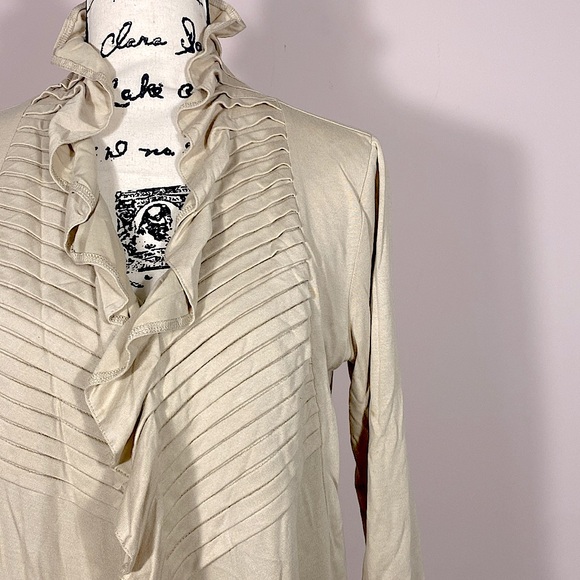 August Silk Ruffle Detail Cardigan Tan S - Picture 2 of 7